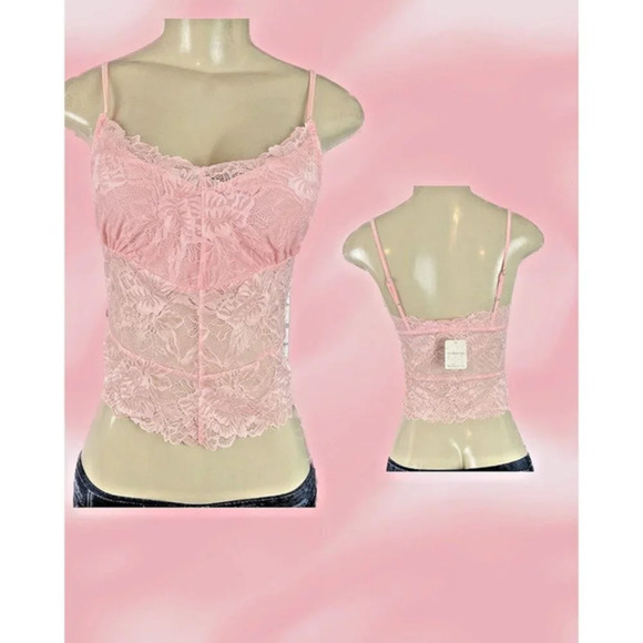 Free People S Pink Lace V-Neck Scallop Trim Adjustable Straps Crop Camisole Top - Picture 1 of 7